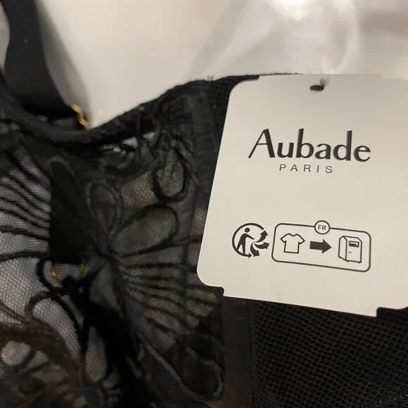 AUBADE L'indomptable Ultra Plunge Triangle Bra in Afterdark Black Size 34D NWT - Picture 3 of 14